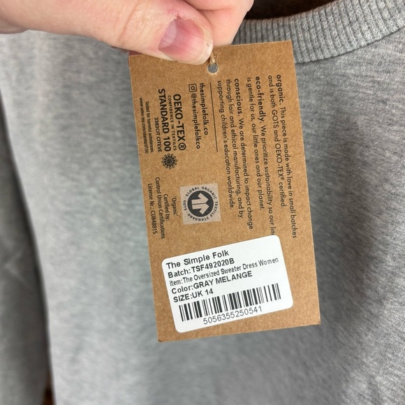 The Simple Folk Gray Sweatshirt Sheath Dress with Long Sleeves, Crew Neck Sz Med - Picture 6 of 8